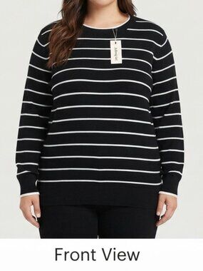 Arach & Cloz Black White Striped Sweater Crewneck Pullover Knit Top Plus XXL NWT